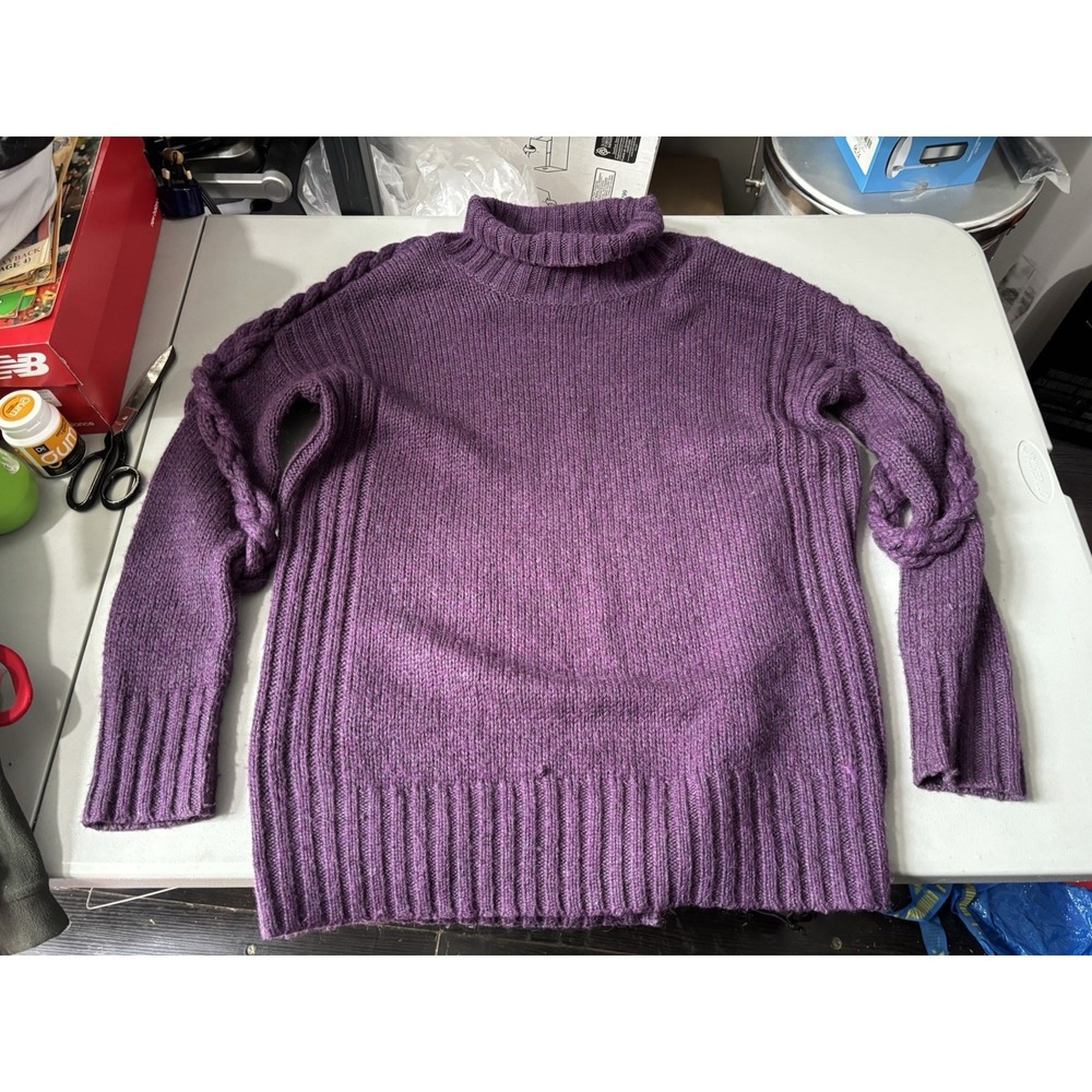 Moda Int'l Y2K Cableknit Sweater Womens M Purple Fisherman Chunky Wool Blend